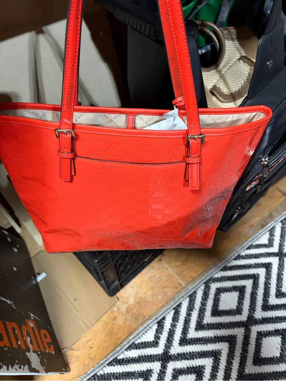 Michael Kors Bright Orange Patent Tote with Gold Hardware